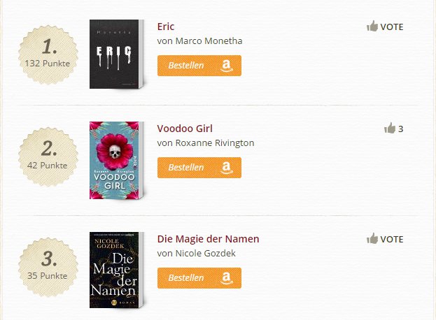 Platz 1-3 Romane bei der Lovelybooks Debütautoren-Abstimmung