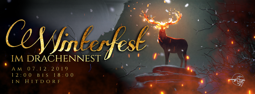 Winterlich rot leuchtender Banner mit Hirsch
